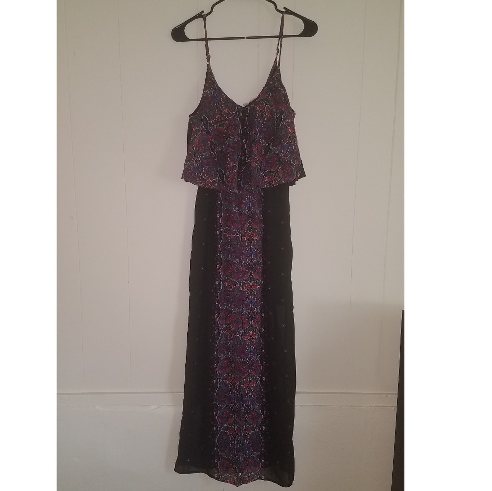 Flouncy dark floral maxi dress